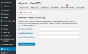 Click on the links for Alexa, Bing, Google and Yandex one after the other. Register with all four search engine services. Registration is free of charge. Set up your user accounts and then enter the respective IDs in the fields shown here.