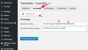 Champs de saisie de l'extrait de la page d'accueil
