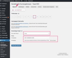 Enter your company name and remember to include your location in some form if this is important for your company. This is the case for craft businesses, for example.