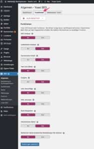 Yoast 7 - Allgemein - Reiter: Funktionen