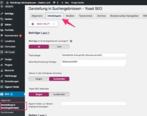 Yoast SEO 7.x - Darstellung in den Suchergebnissen - Reiter: Inhaltstypen