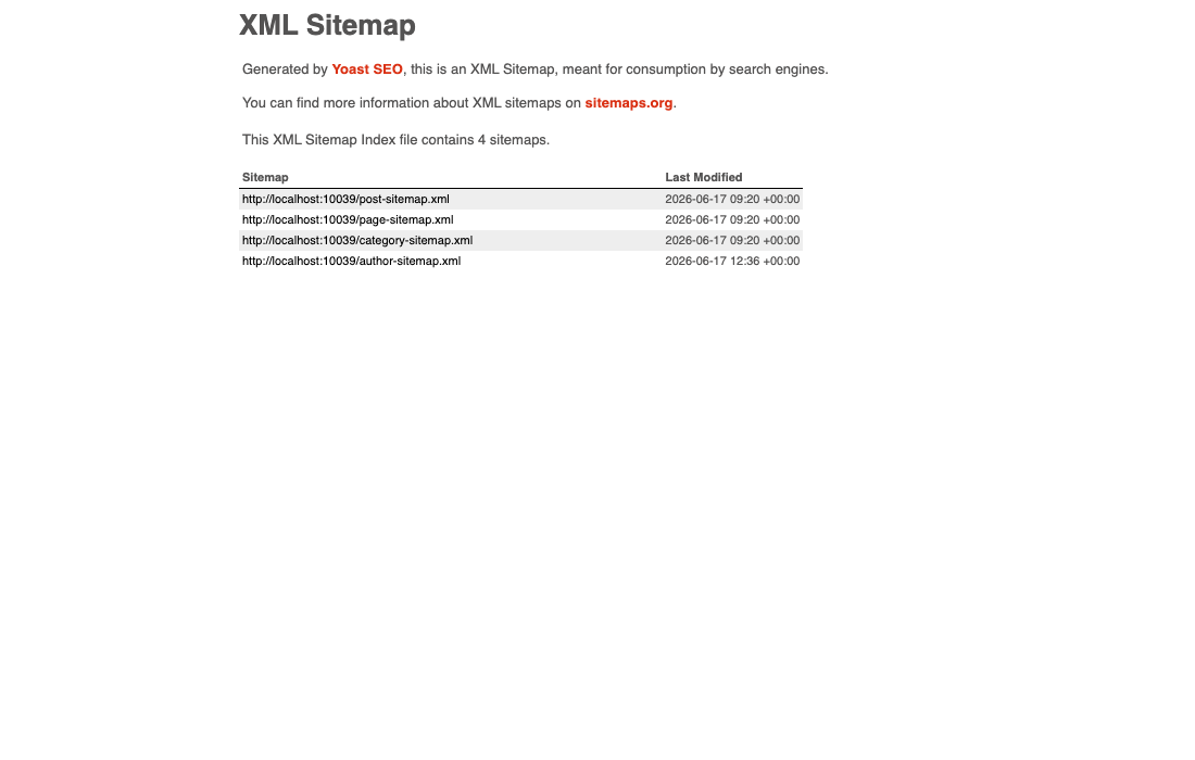 Yoast SEO XML-Sitemap-Index im Browser